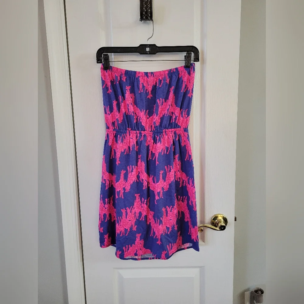 Lilly Pulitzer Windsor Strapless Giraffe Print Dress Blue & Pink Size Small - Picture 6 of 9